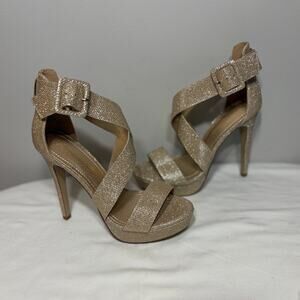 Dream Pairs Shoes Heels Gold Glitter Buckle Strappy Wedding Prom Formal 5" 7